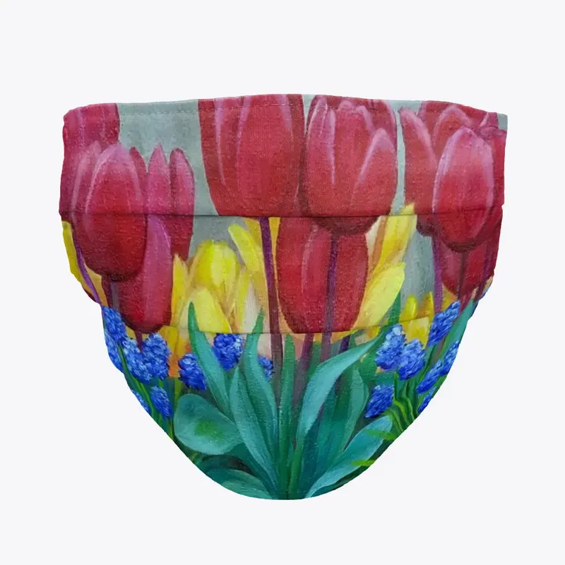 Red Tulips Yellow and Blue Floral Mask