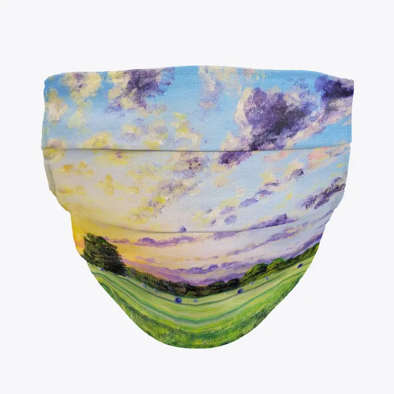 Sunset Clouds Hay Bales Face Mask
