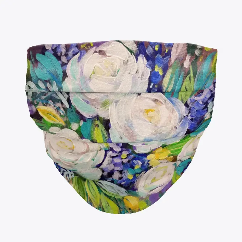 White Roses Floral Face Mask